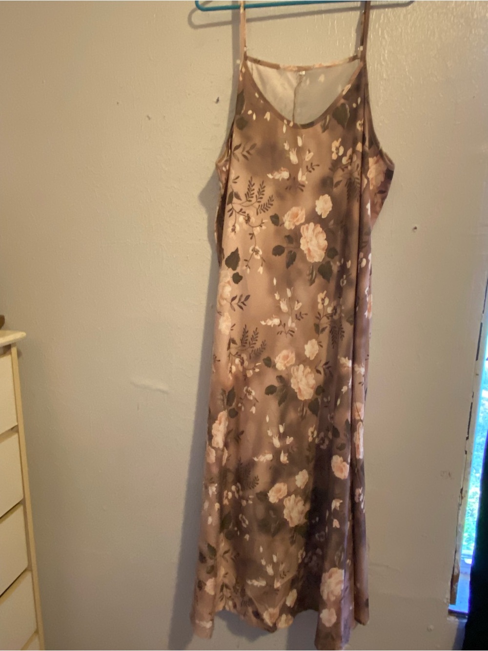 SHEIN Floral Satin Maxi Slip Dress in Taupe and Blush